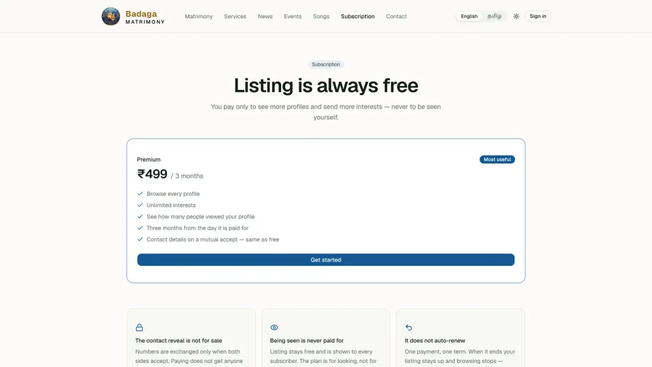 RK Badaga Matrimony: Listing is free; only browsing is paid