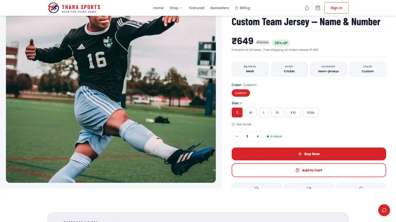 Thara Sports: Custom team jersey, sized and personalised